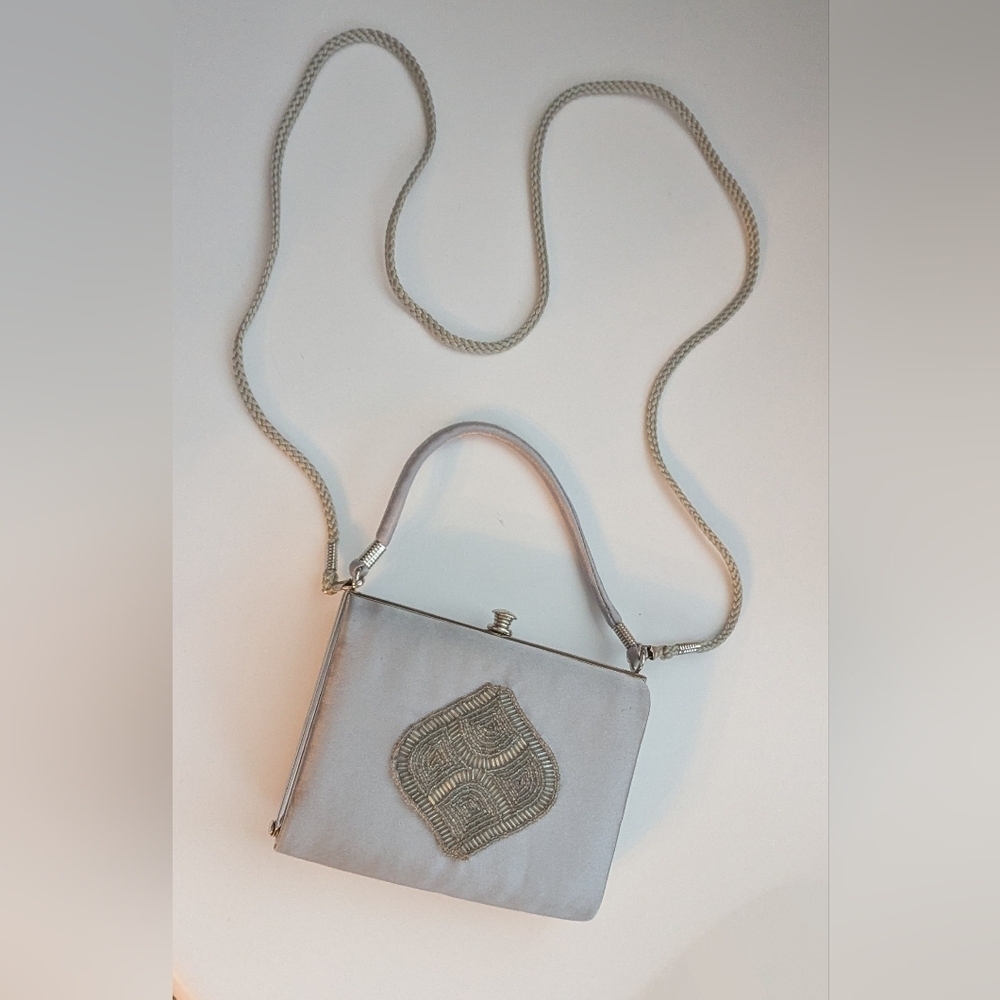 Bijoux Terner Vintage Grey/Silver Satin Evening/Formal Bag w/Detailed Beading